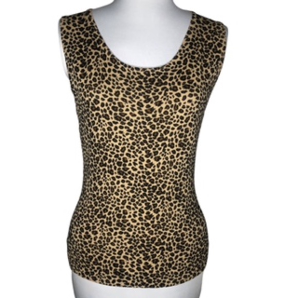 NWOT Scott Taylor Sleeveless Animal Print  Ribbed Bottom Shell Size L - Picture 1 of 5
